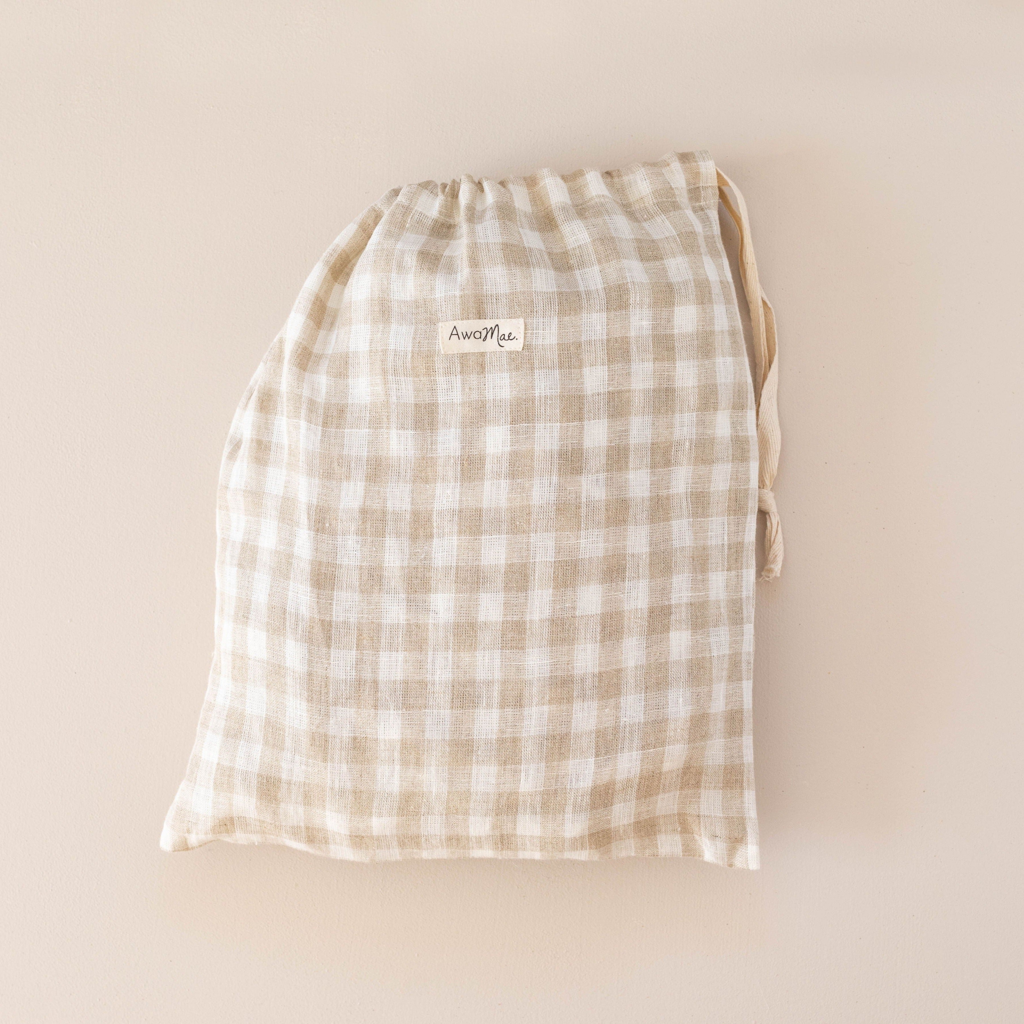 Gingham cot sheet French flax linen AwaMae